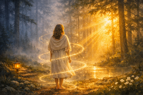 Mara in forest dawn awakening