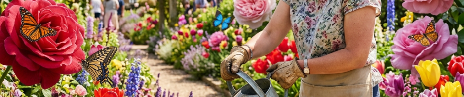 Huge roses tulips cherry blossoms butterflies